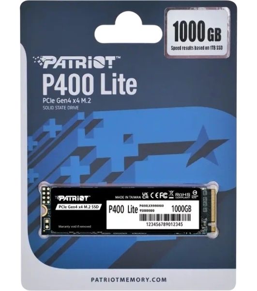 Накопитель SSD Patriot P400 Lite 1Tb M.2 2280 NVMe PCle 4.0 x4 R3500/W2700 TbW 560Tb 3D NAND with HS
