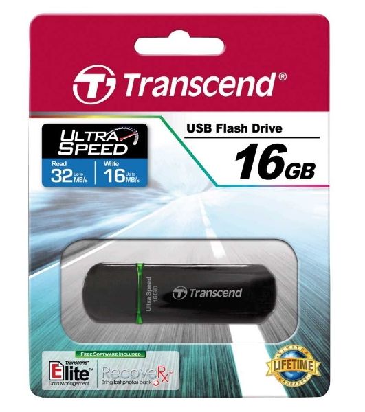Флешка USB Transcend Jetflash 600 (TS16GJF600), 16Gb, USB 2.0, R/W 30/15, черный/зеленый