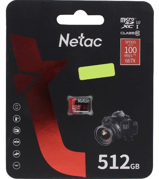 Флеш карта NeTac P500 Extreme Pro MicroSDXC 512Gb V30/A1/C10 up to 100Mb/s