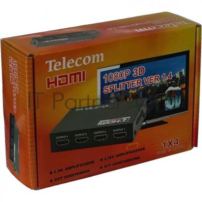 Разветвитель HDMI 1=>4 Telecom TTS5020, каскадируемый, 1.4v+3D