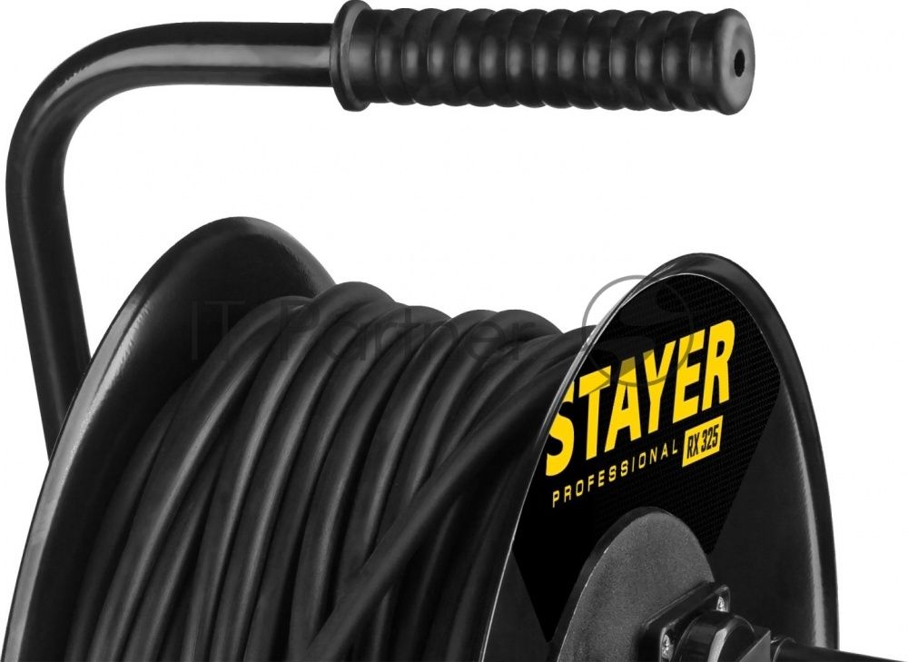 Удлинитель силовой Stayer 55076-50 3x2.5кв.мм 4розет. 50м КГ катушка черный