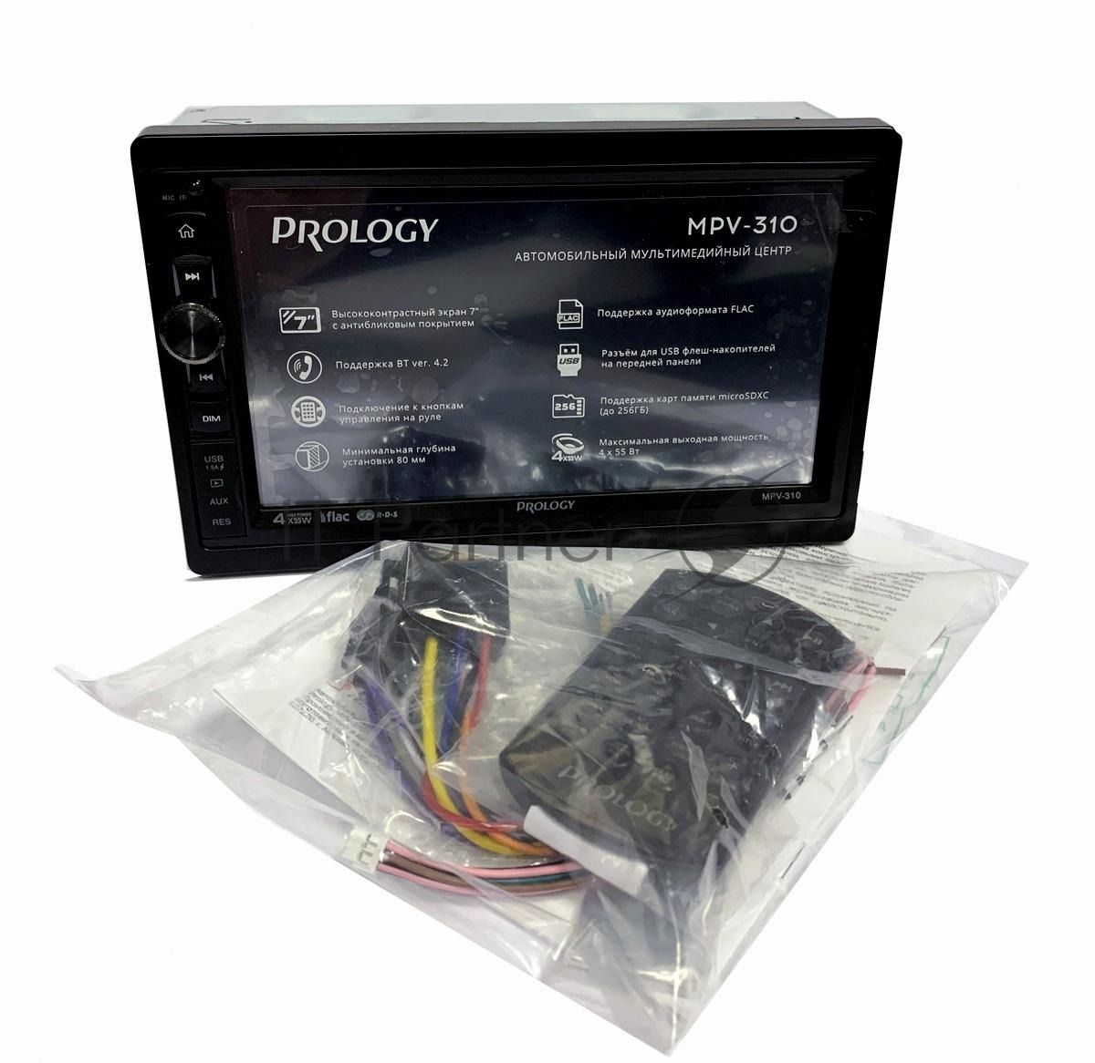 Автомагнитола Prology MPV-310, 2 DIN, 7", Bluetooth, USB Type-A, AUX, пульт ДУ