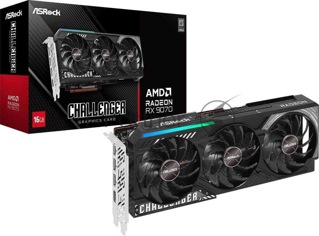 Видеокарта ASRock AMD Radeon RX 9070 Challenger, 16 GB GDDR6, 256 bit, 3xDisplayPort, HDMI, GPU 2070 MHz