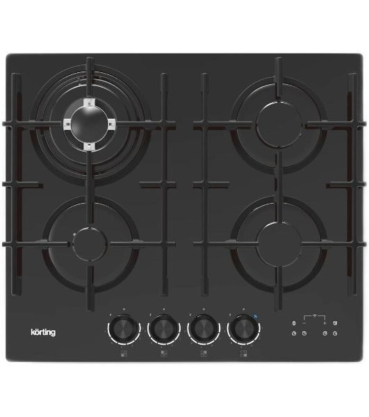 Встраиваемая варочная панель KORTING HGG 6447 ICPTN, газовая, 60 см, 4 конфорки, WOK, газ-контроль, электроподжиг, конфорки SABAF, функция управления вытяжкой (KHI 6099 ICGN, KHI 9099 ICGN), электронный таймер с цифровой индикацией, индикация интенсивност
