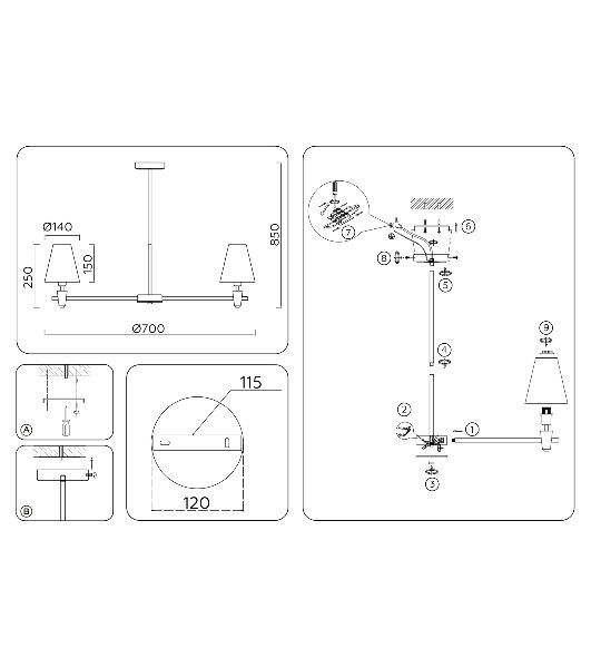 Люстра Ambrella light LH75044/5 BS/WH латунь/белый E14*5 max 40W D700*580