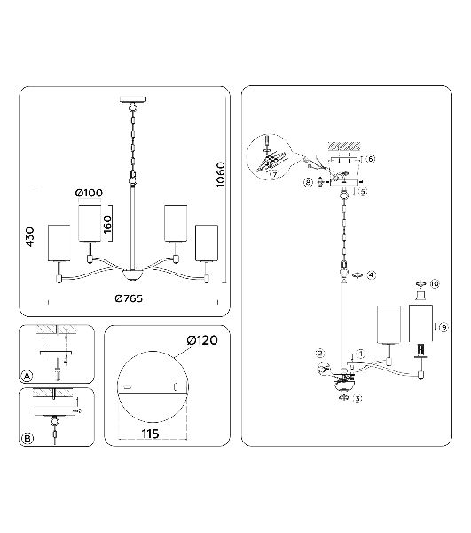 Люстра Ambrella light LH56054/6+3 BS/FR латунь/белый матовый E14*9 max 40W D765*1060