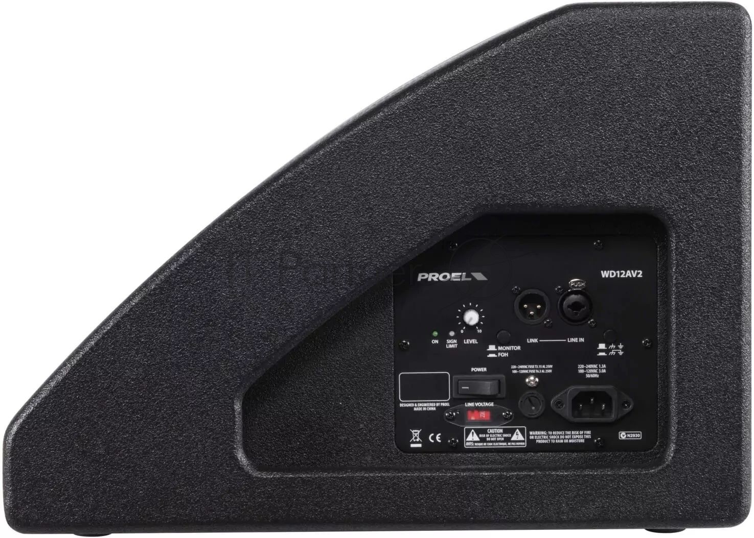 Активный сценический монитор PROEL WD12AV2 2-х полосный, НЧ динамик 12", ВЧ динамик 1", мощность пик./ном. 700/350 Вт, АЧХ 50-20000 Гц, макс. SPL 124 дБ, Combo XLR/TRS мик./лин. вход, XLR лин. выход, материал корпуса фанера