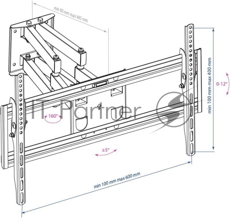 Кронштейн для телевизора Arm Media PT-16 NEW черный, 22"-65" макс. 40 кг, настенный, поворотно-выдвижной и наклонный