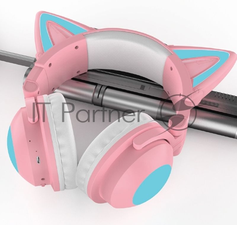 Гарнитура Party Cat mini ВТ 0051 (розово-голубые) c подсветкой накладная Bluetooth