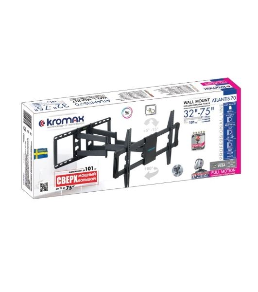 Кронштейн для телевизора Kromax ATLANTIS-70 черный, 32"-75" макс. 101 кг, настенный, поворотно-выдвижной и наклонный