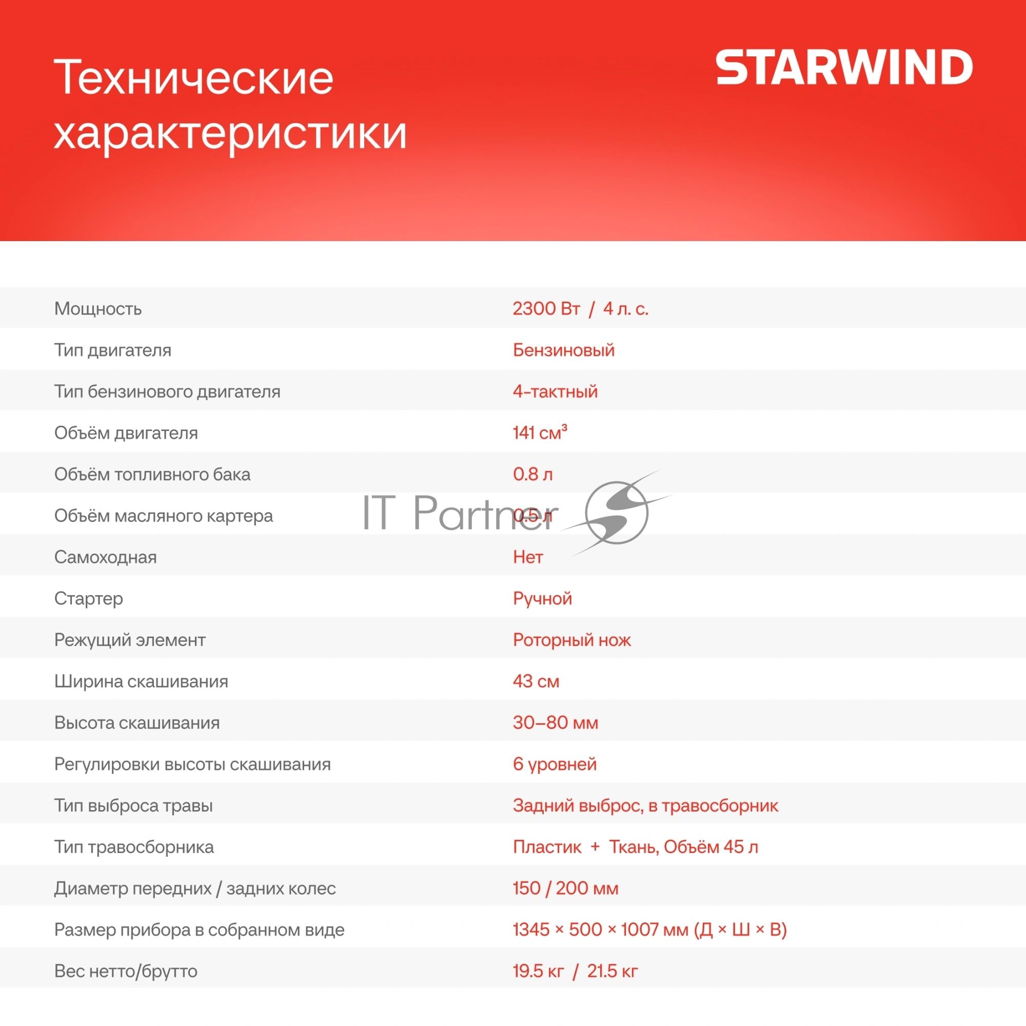 Газонокосилка бензиновая Starwind GLM-P17.140, 4 л.с.