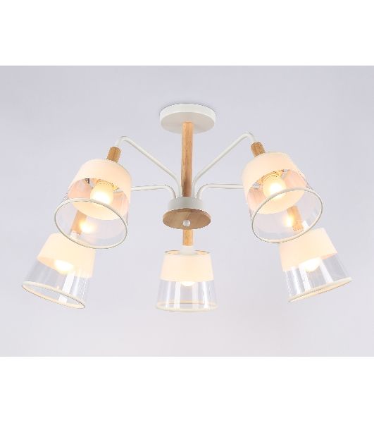 Светильник Ambrella light TR4738/5 WH/LW белый/светлое дерево E27/5 max 40W D760*350