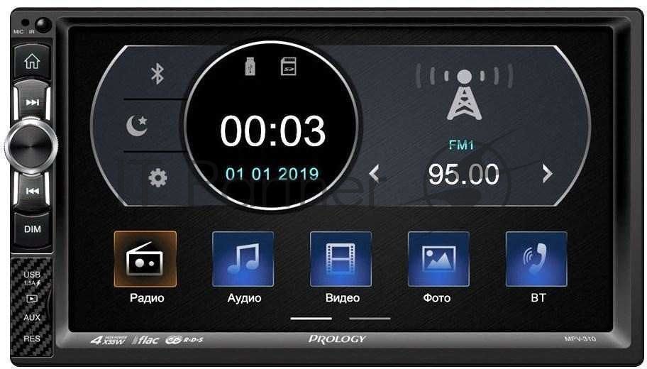Автомагнитола Prology MPV-310, 2 DIN, 7", Bluetooth, USB Type-A, AUX, пульт ДУ