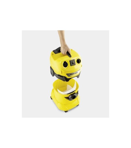 Строительный пылесос Karcher WD 4 P V-20/5/22 желтый, 1000 Вт, уборка сухая/сбор воды/выдув, пылесборник мешок/контейнер, 20 л