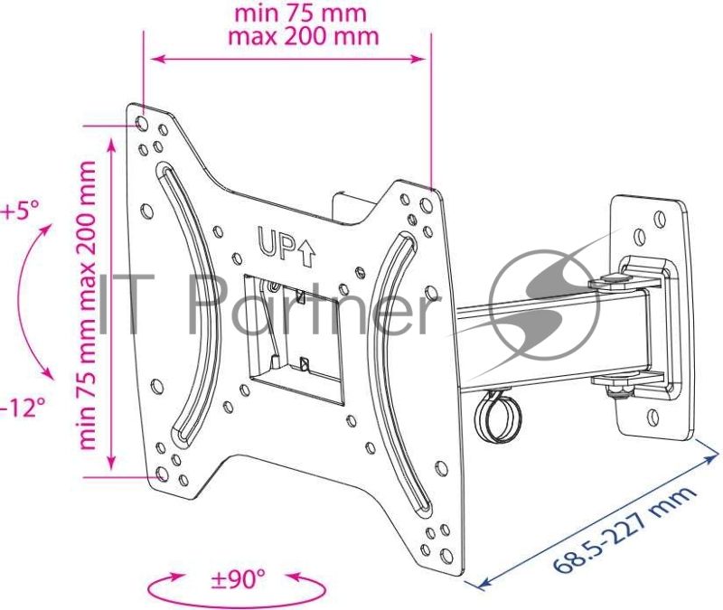 Кронштейн Kromax OPTIMA-203 черный, 15"-42", max 25 кг, настенный, VESA 200x200 мм