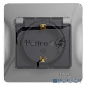Розетка 1-м СП Glossa 16А с защ. крышкой защ. шторки с заземл. в сборе IP44 алюм. SchE GSL000348