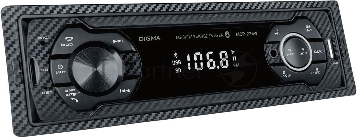 Автомагнитола Digma MCP-226W, 1 DIN, USB Type-A, AUX
