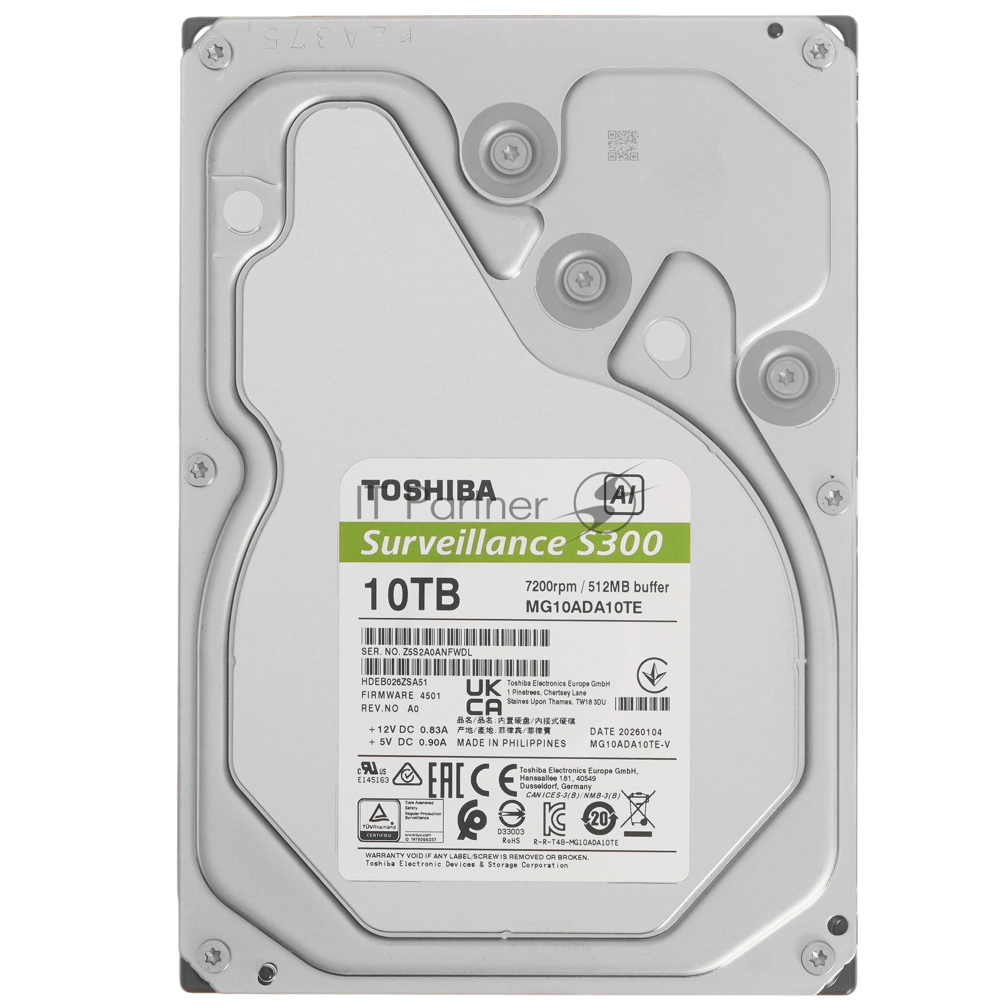 Жесткий диск HDD Toshiba S300 AI 10Tb 7200rpm SATA III 512Mb 3.5"