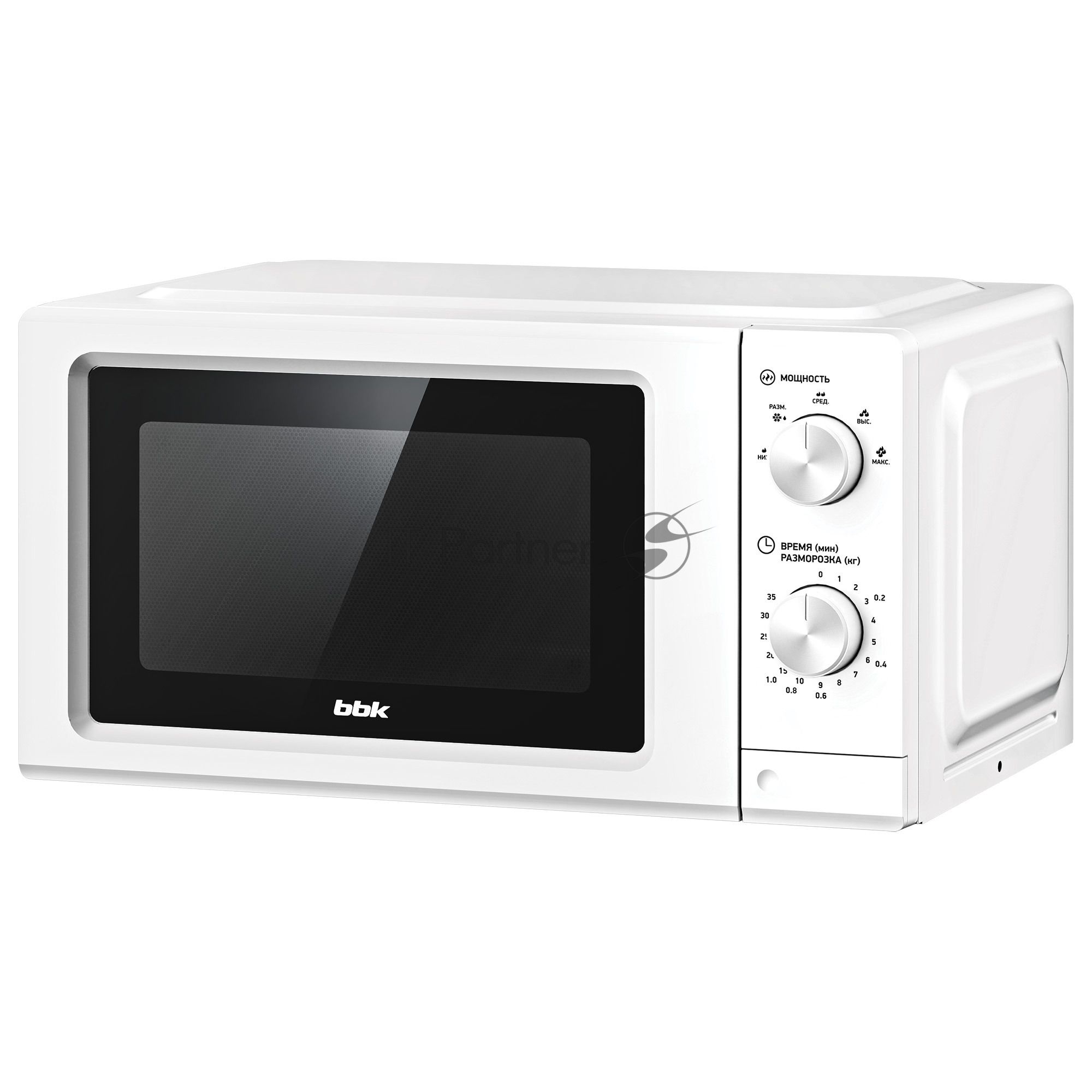 Микроволновая печь BBK 20MWS-731M/W белый, 20 л, 700 Вт, переключатели — поворотный механизм
