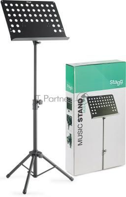 Пюпитр оркестровый STAGG [MUS-C5 T] 2-х секционный с винтовым фиксатором, металлический держатель с регулировкой угла наклона, прочная металлическая конструкция со складными ножками, размеры: 47,5х34,5 см, высота 70-110 см, вес 2,9 кг, цвет черный