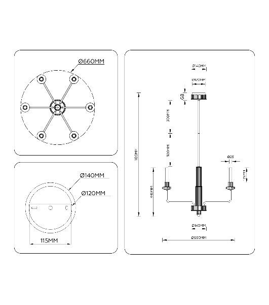 Люстра Ambrella light LH53124/6 GD/WH/GB золото/белый/серо-синий 10W 3000K D660*1120