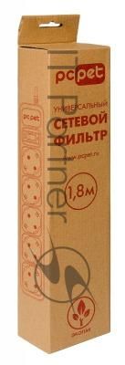 Сетевой фильтр PC Pet AP01006-E-GR 1.8м, 5 розеток, серый