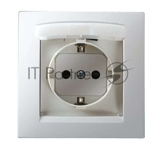 Розетка 1-м СП Simon15 с защ. крышкой защ. шторки с заземл. IP44 бел. Simon 1590450-030