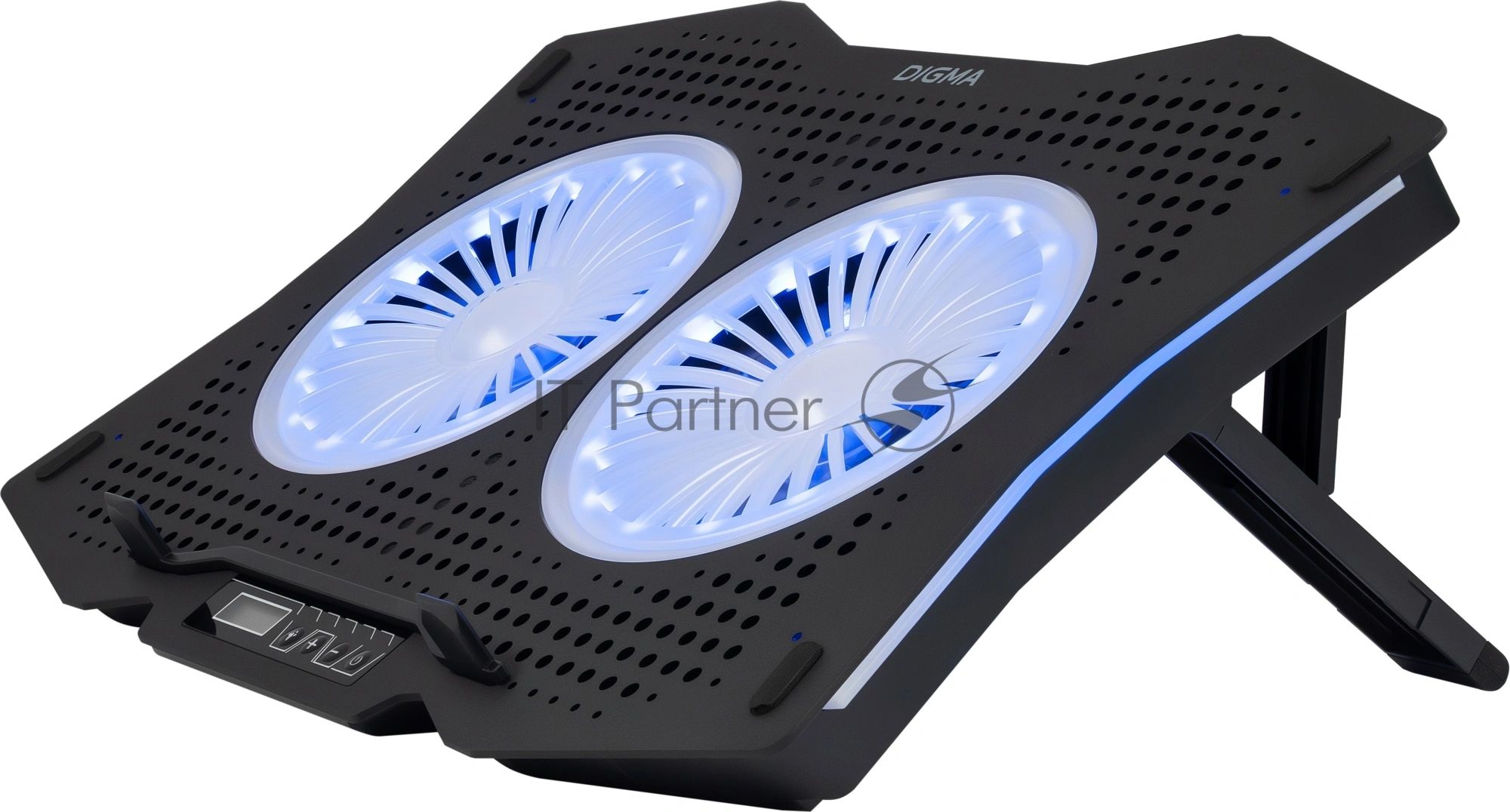 Подставка для ноутбука Digma D-NCP180-2x110RGb 18" 410x280x34мм 20дБ 2xUSB 2x 110ммFAN 700г Fan-control пластик ABS черный