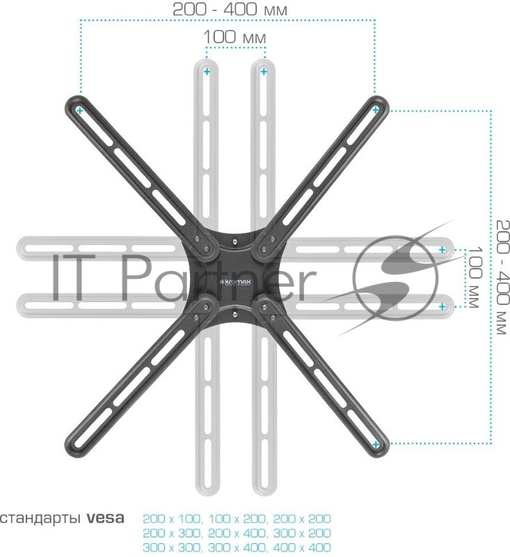 Кронштейн для телевизора Kromax CORBEL-7 черный 22"-65" макс.30кг настенный поворот и наклон