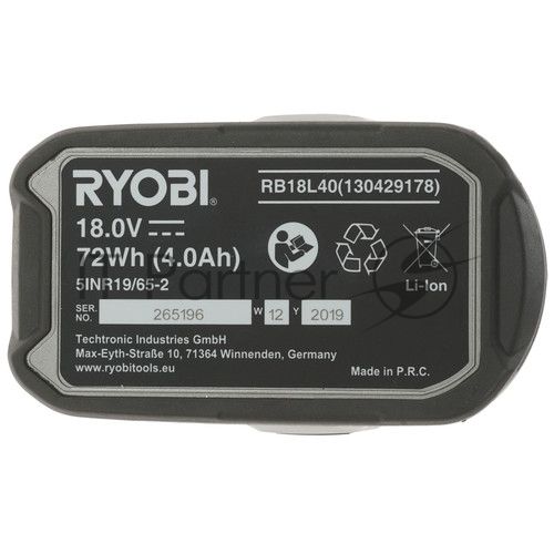 Аккумулятор для RYOBI (p/n: P104, P103, RB18L15) 4.0Ah 18V Li-Ion