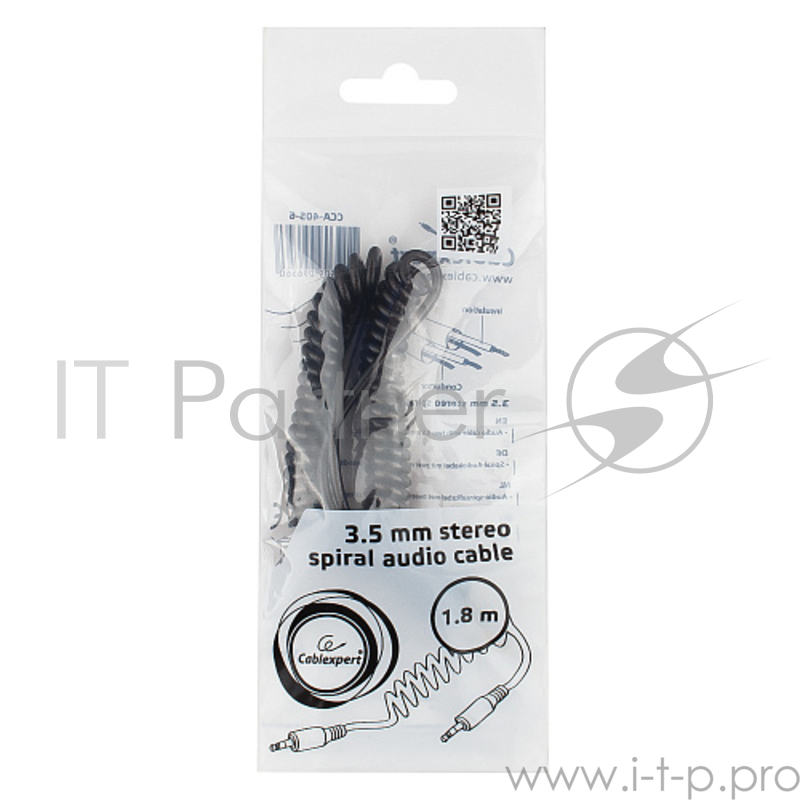 Кабель аудио Cablexpert CCA-405-6, Jack3.5 - Jack3.5, 2м, спиральный